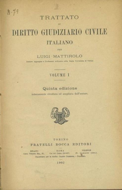 Trattato di diritto giudiziario civile italiano. 6 volumi - Luigi Mattirolo - copertina