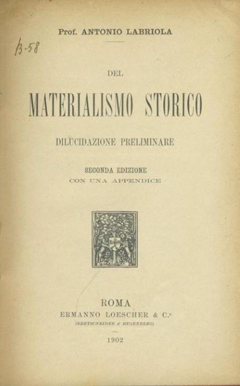 Del materialismo storico - Antonio Labriola - copertina