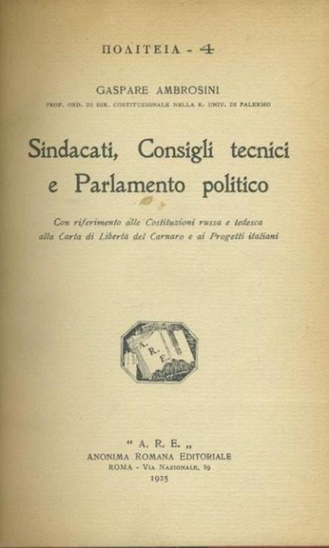 Sindacati,consigli tecnici e Parlamento politico - Gaspare Ambrosini - copertina