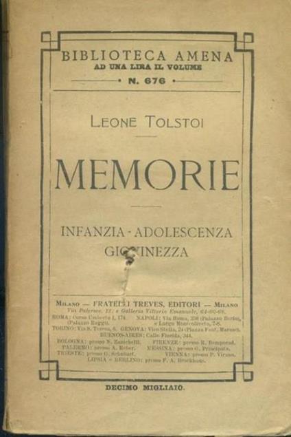 Memorie. Infanzia - Adolescenza - Giovinezza - Lev Tolstoj - copertina
