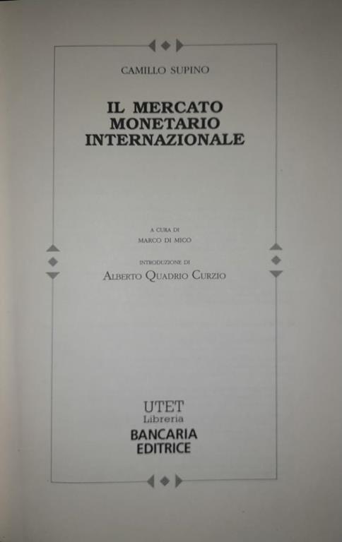 Il  mercato monetario internazionale - Camillo Supino - copertina
