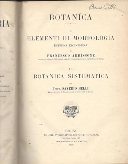 Nuova enciclopedia agraria italiana. Botanica: elementi di morfologia esterna ed interna. Botanica sistematica - copertina