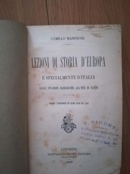 Lezioni di storia d'Europa e specialmente d'Italia - Camillo Manfroni - copertina