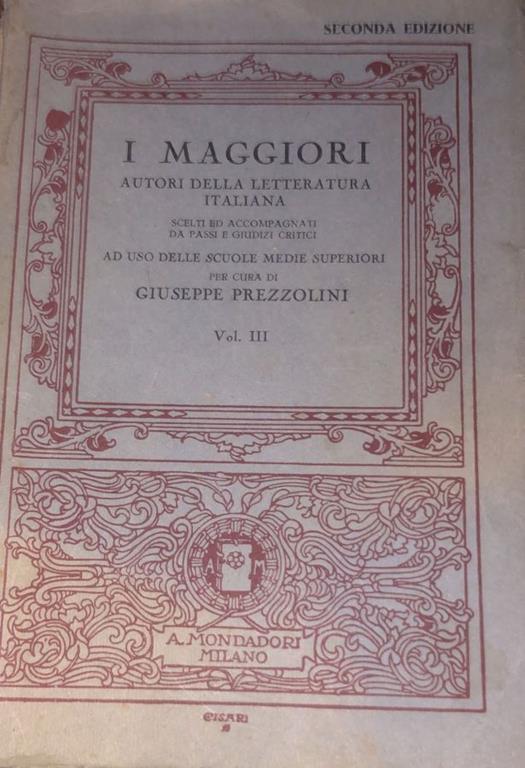 I maggiori autori della letteratura italiana Vol III - Giuseppe Prezzolini - copertina