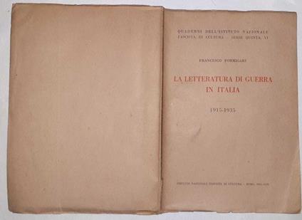 La letteratura di guerra in Italia 1915-1935 - Francesco Formigari - copertina