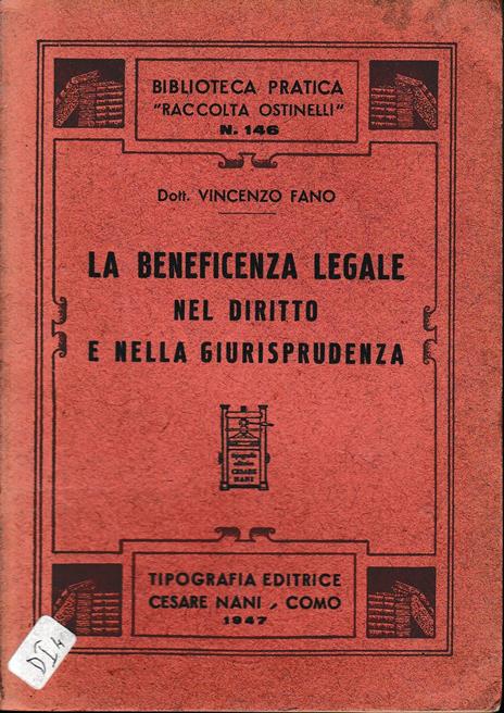 La beneficenza legale nel diritto e nella giurisprudenza - Vincenzo Fano - copertina