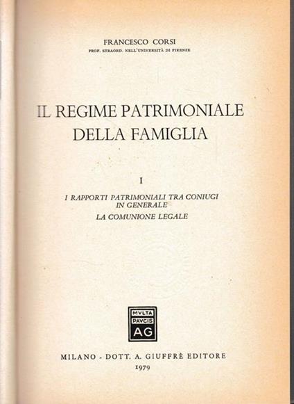 Il regime patrimoniale della famiglia - Francesco Corsi - copertina