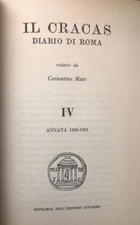 Il Cracas - Diario di Roma - Volume IV - 1890-1891 - Costantino Maes - copertina