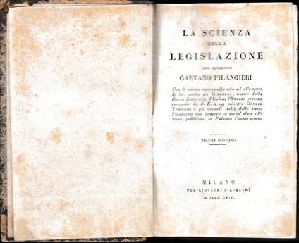 Scienza della legislazione, volume secondo - Gaetano Filangieri - copertina