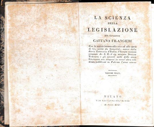La scienza della legislazione, volume terzo - Gaetano Filangieri - copertina