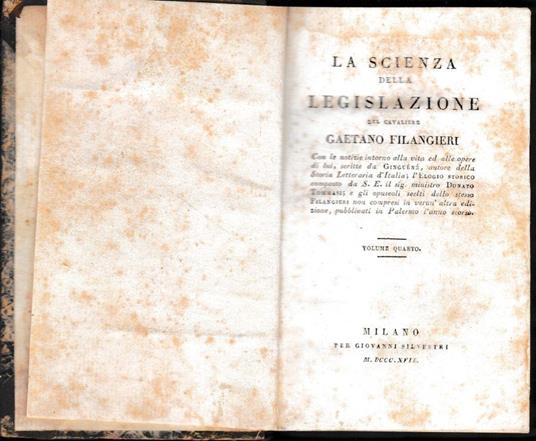 La scienza della legislazione, volume quarto - Gaetano Filangieri - copertina