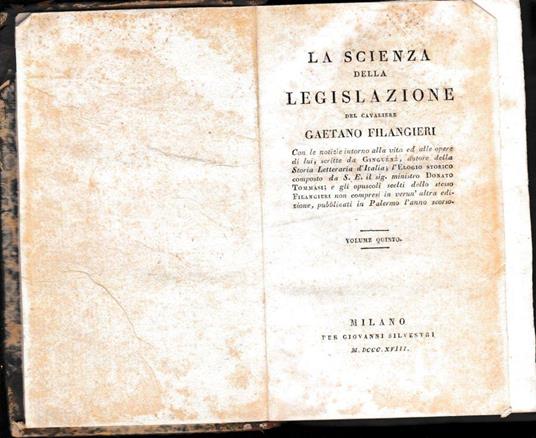 La scienza della legislazione, volume quinto - Gaetano Filangieri - copertina