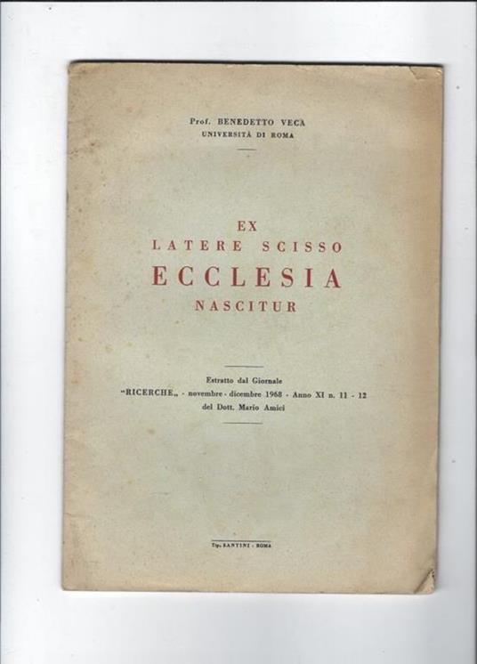 Ex latere scisso ecclesia nascitur - Benedetto Veca - copertina