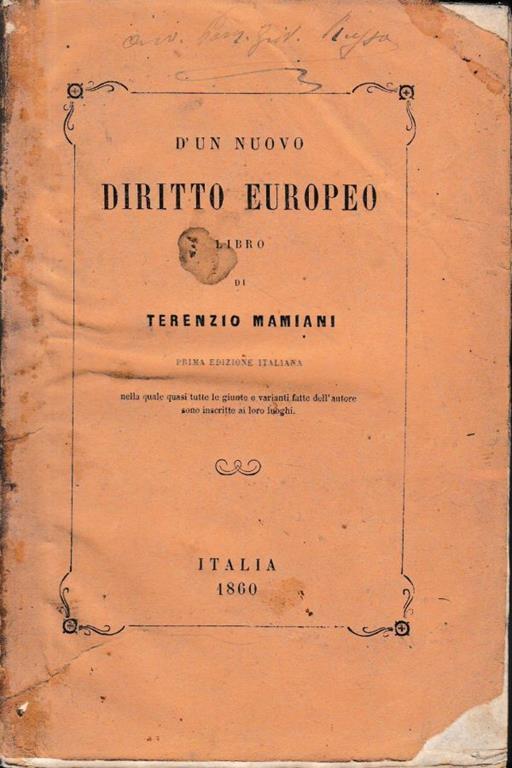 D'un nuovo Diritto Europeo - Terenzio Mamiani - copertina