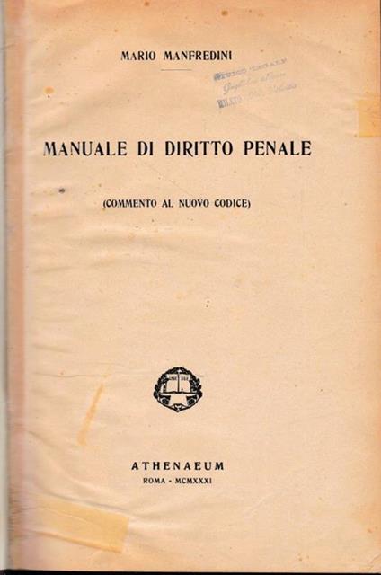 Manuale di diritto penale (commento al nuovo codice) - Mario Manfredini - copertina