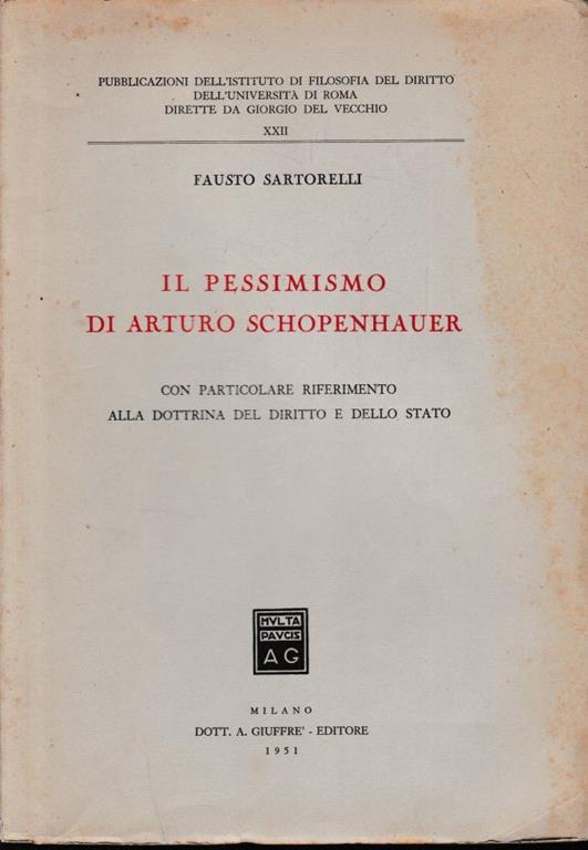 Il pessimismo di Arturo Schopenhauer - Fausto Sartorelli - copertina