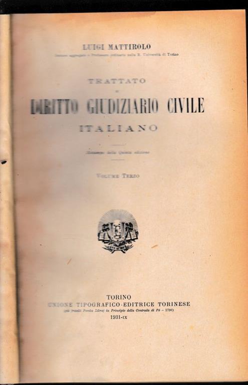 Trattato di Diritto Giudiziario Civile Italiano, vol. 3° - Luigi Mattirolo - copertina