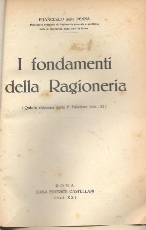 I fondamenti della ragioneria - Francesco Della Penna - copertina