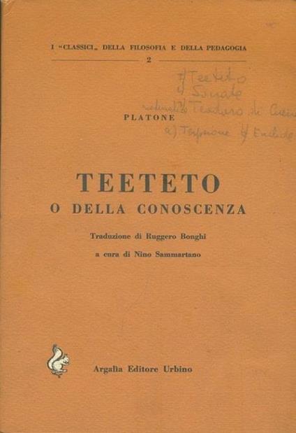 Teeteto o della conoscenza - Platone - copertina