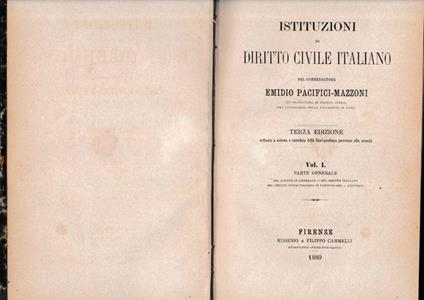 Istituzioni di Diritto Civile Italiano, vol. I - Emidio Pacifici Mazzoni - copertina