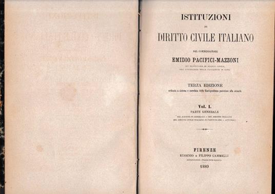 Istituzioni di Diritto Civile Italiano, vol. I - Emidio Pacifici Mazzoni - copertina