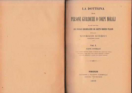 La dottrina delle persone giuridiche o corpi morali - Giorgio Giorgi - copertina