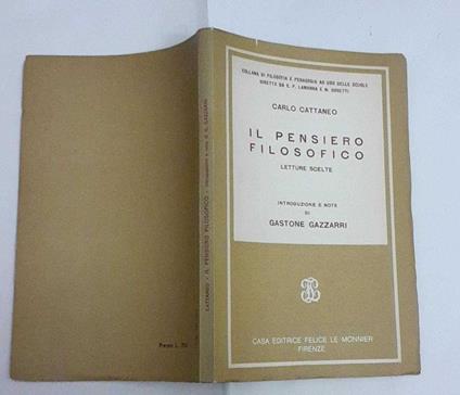 Il pensiero filosofico. Lettere scelte. Introduzione e note di Gastone Gazzarri - Carlo Cattaneo - copertina