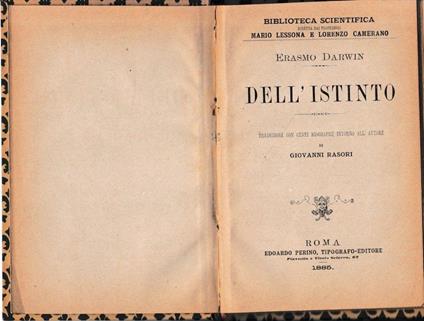 Dell'istinto - Erasmo Darwin - copertina