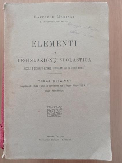 Elementi di legislazione scolastica - Riccardo Mariani - copertina