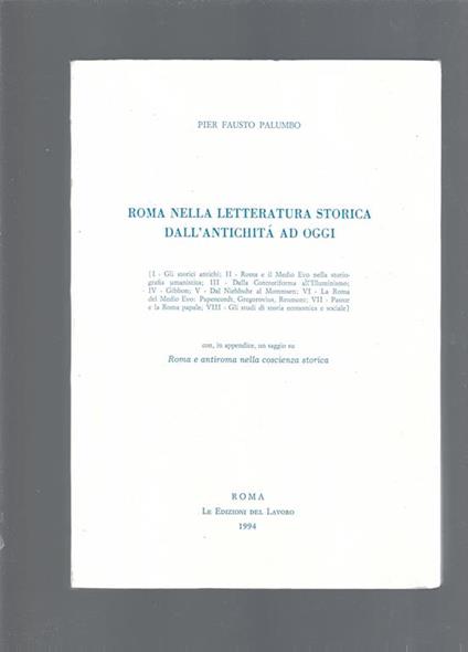 Roma nella letteratura storica dall'antichità ad oggi - P. Fausto Palumbo - copertina