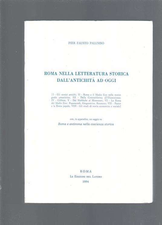 Roma nella letteratura storica dall'antichità ad oggi - P. Fausto Palumbo - copertina