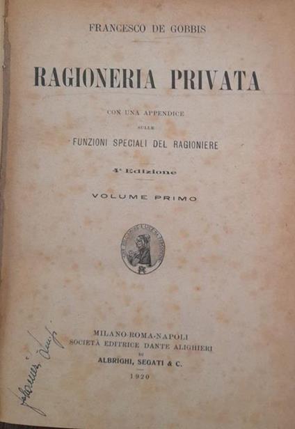 Ragioneria privata (volume primo) - copertina