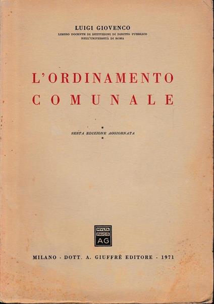 L' ordinamento comunale - Luigi Giovenco - copertina