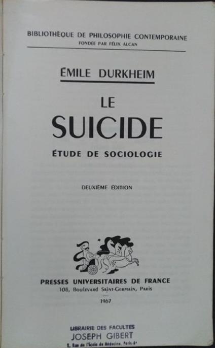 Le suicide. Etude de sociologie - Émile Durkheim - copertina