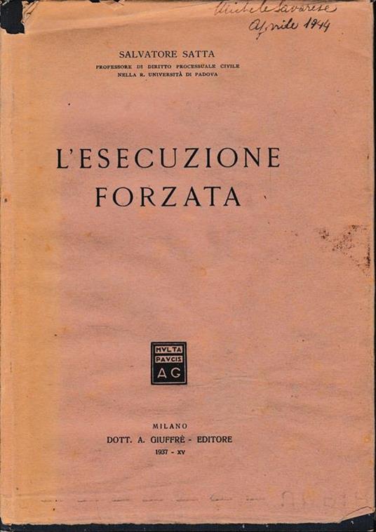 L' esecuzione forzata - Salvatore Satta - copertina