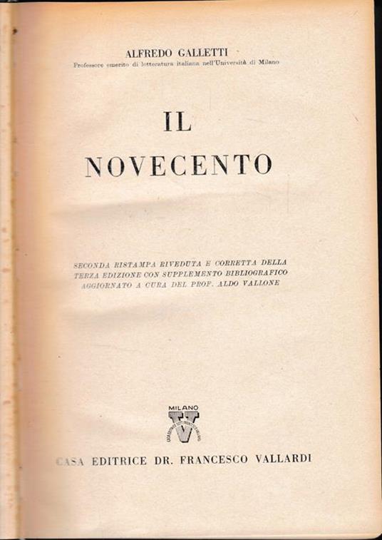 Storia letteraria d'Italia: Il Novecento - Alfredo Galletti - copertina