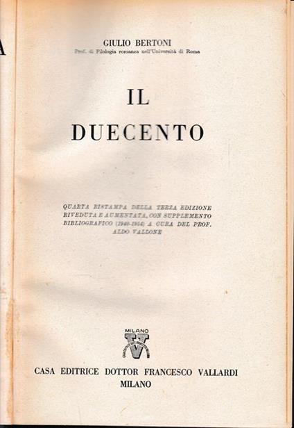 Storia letteraria d'Italia: Il Duecento - Giulio Bertoni - copertina