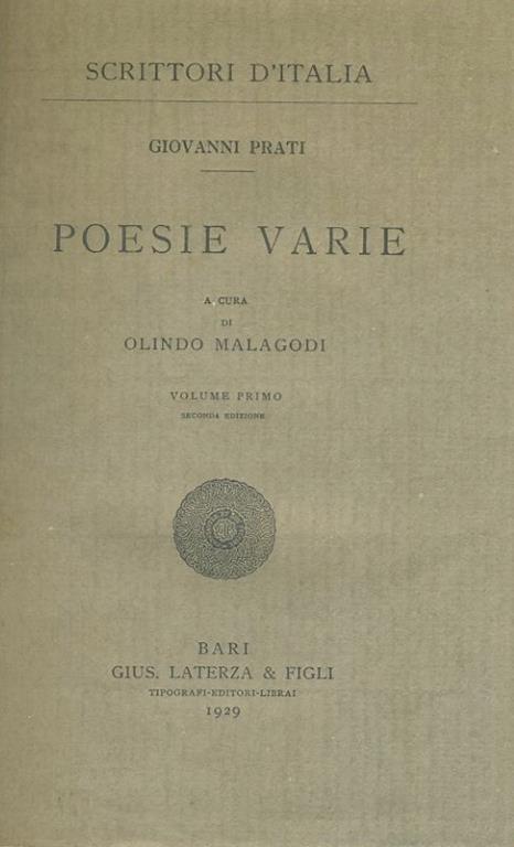 Poesie varie. 2 volumi - Giovanni Prati - copertina