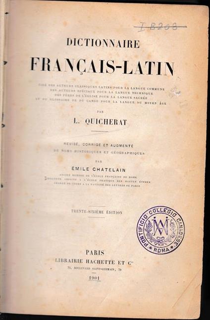 Dictionnaire Francais-Latin - copertina