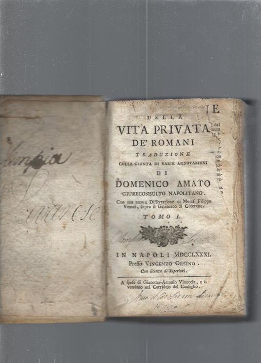 Della vita privata dè romani - Domenico Amato - copertina