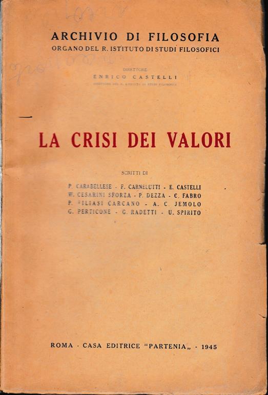 La crisi dei valori - copertina