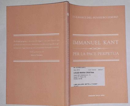 Per la pace perpetua - Immanuel Kant - copertina