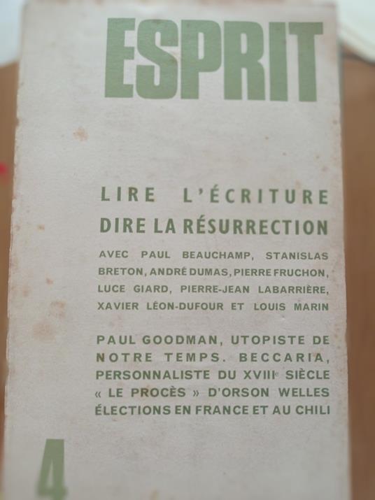 Esprit Lire L'Ècriture Dire La Rèsurrection - copertina