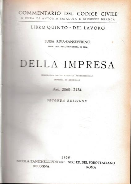 Commentario del Codice Civile, libro quinto - del lavoro. Della impresa, art. 2060-2134 - Luisa Riva Sanseverino - copertina