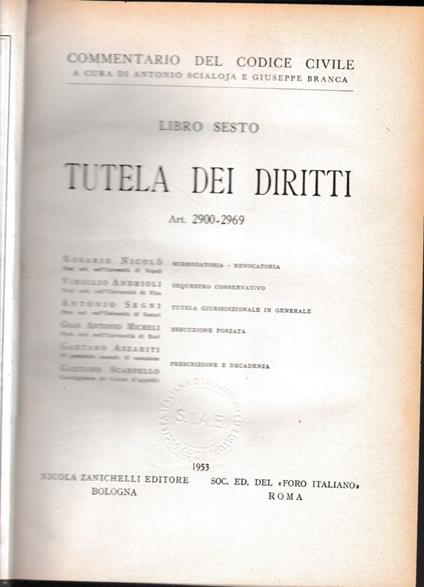 Commentario del Codice Civile, libro sesto. Tutela dei diritti, art. 2900-2969 - copertina