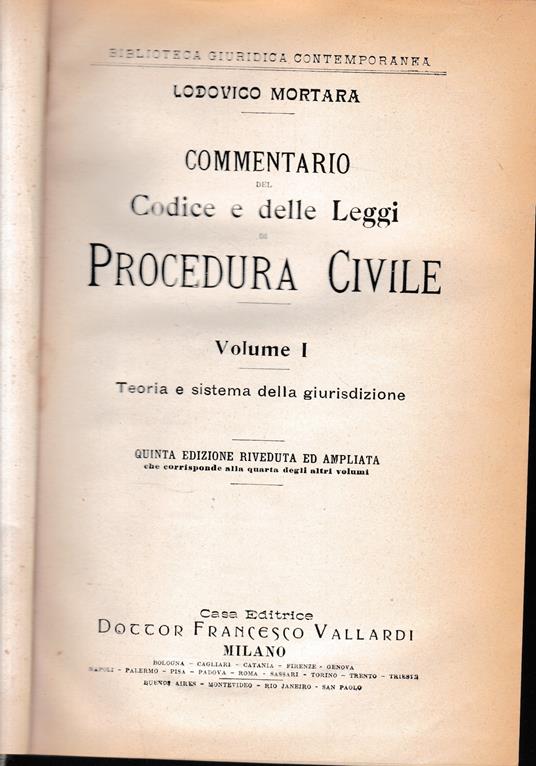 Commentario del Codice e delle Leggi di Procedura Civile, vol. 1 - Lodovico Mortara - copertina