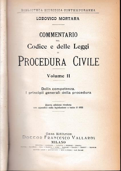 Commentario del Codice e delle Leggi di Procedura Civile, vol. 2 - Lodovico Mortara - copertina