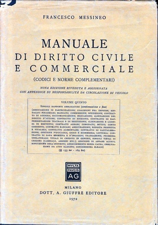 Manuale di Diritto Civile e Commerciale, vol. 5 - Francesco Messineo - copertina