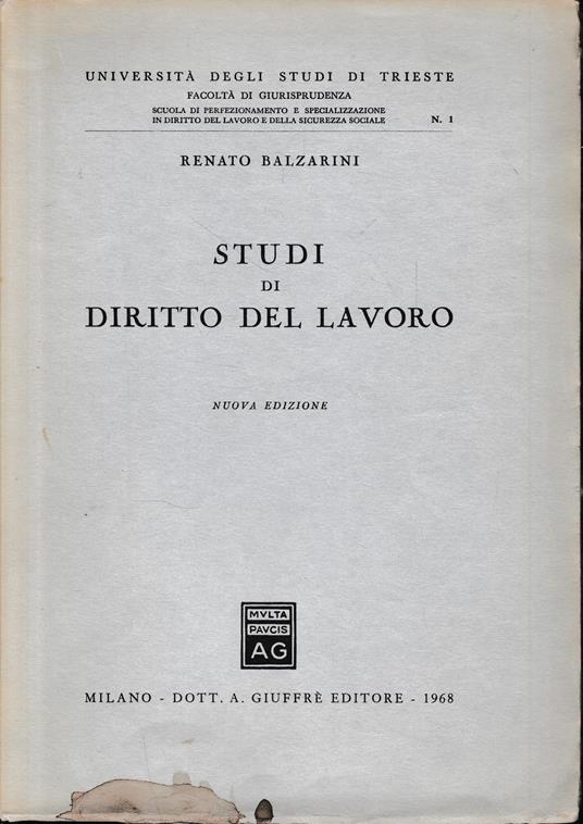 Studi di Diritto del Lavoro - Renato Ballardini - copertina