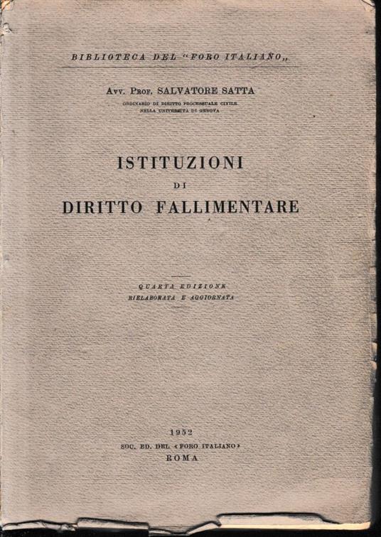 Istituzioni di diritto fallimentare - Salvatore Satta - copertina